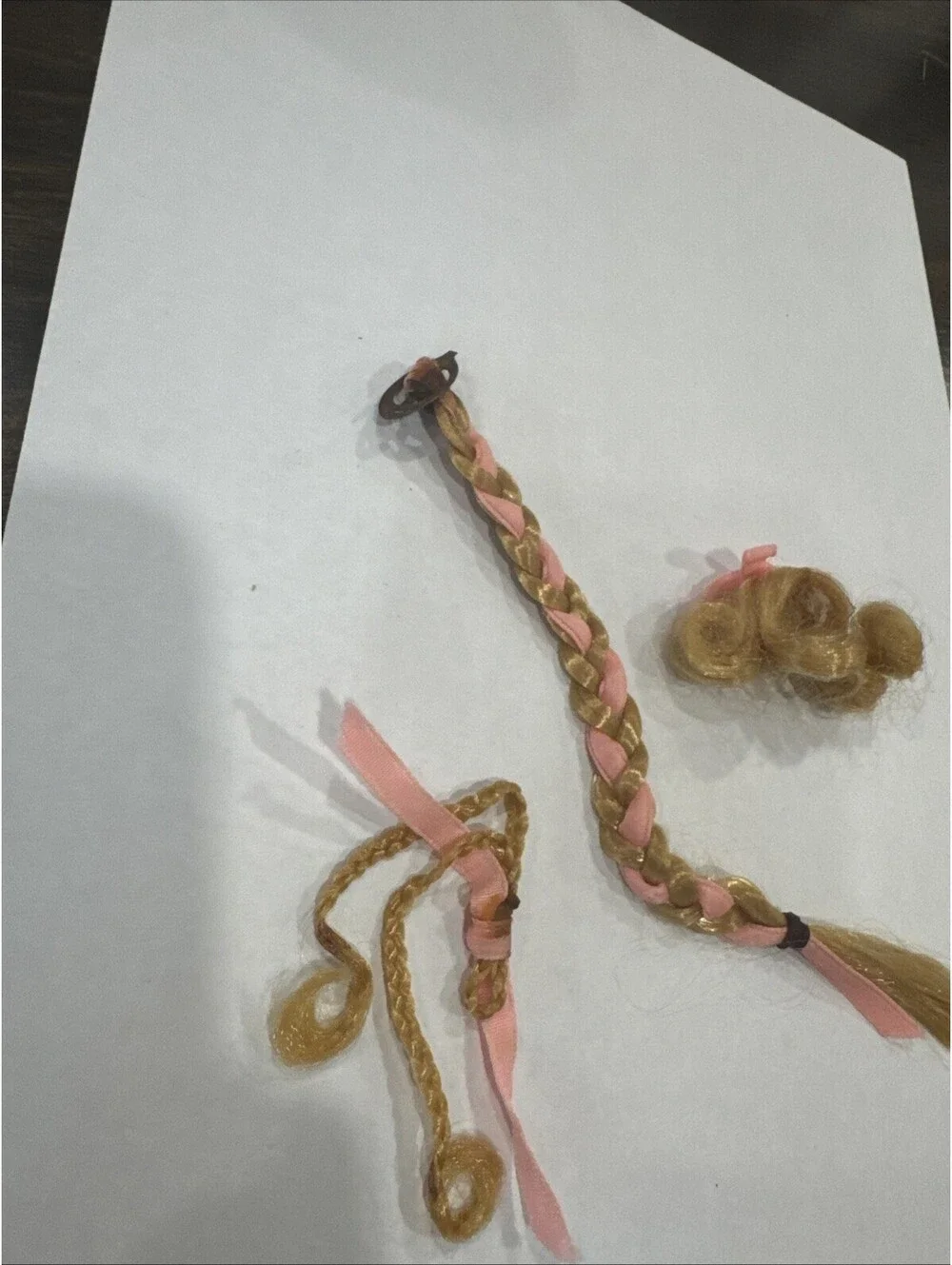 Vintage Barbie Hair Fair Long Blonde Braid with Pink Ribbon and Barrette Clip!